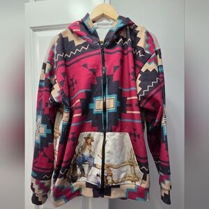 Southwestern Pattern Zip-Up Hoodie Extra Large